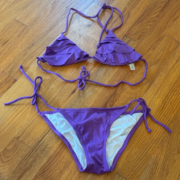 Victoria's Secret Other - Victoria’s Secret Purple Ruffle Triangle String Bikini Set Size XS